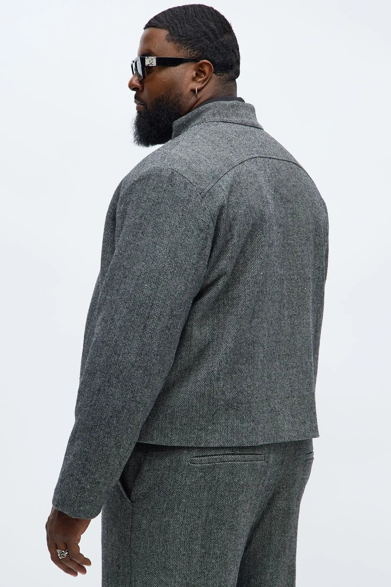 Textured Zip Moto Blazer - Black/combo
