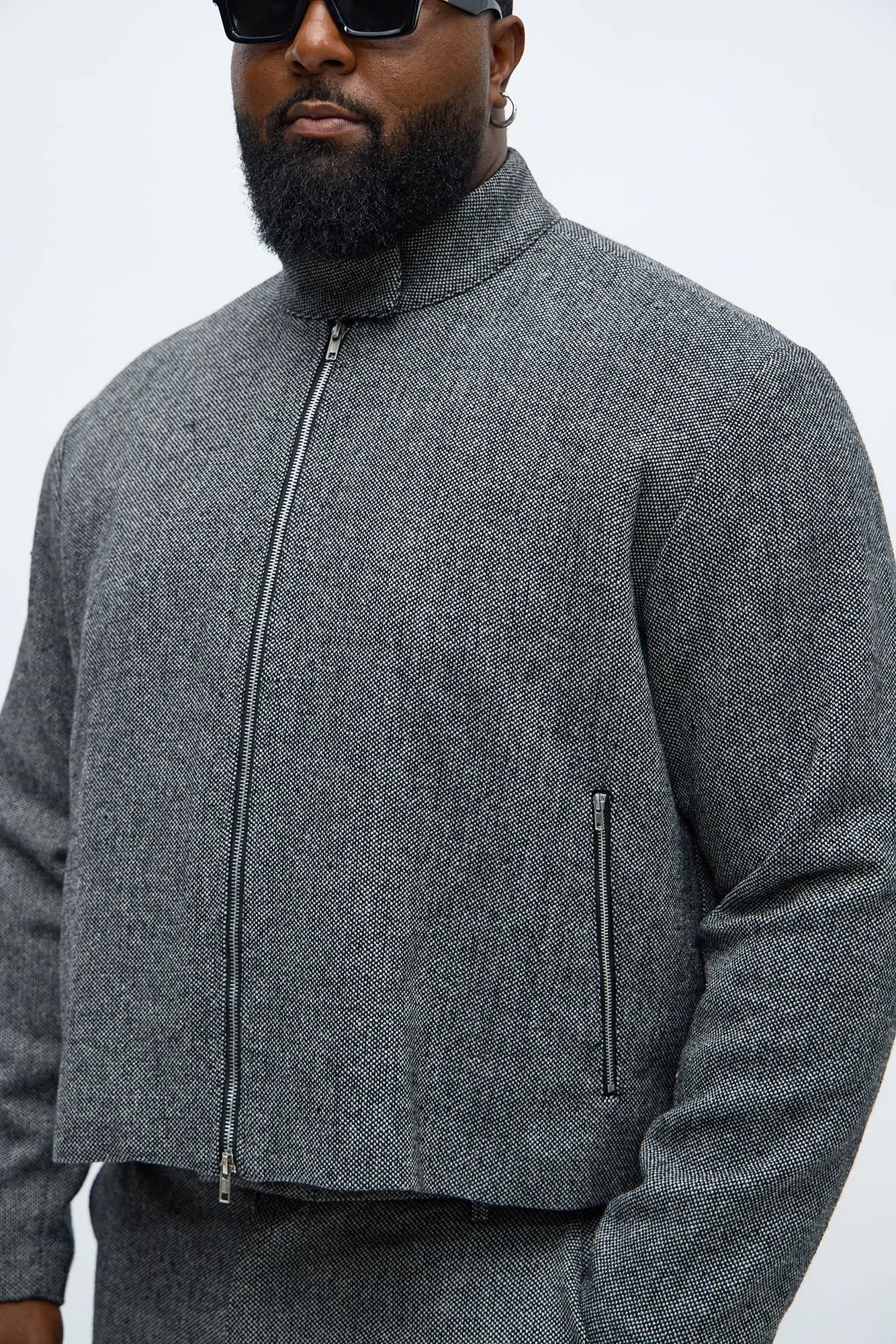 Textured Zip Moto Blazer - Black/combo