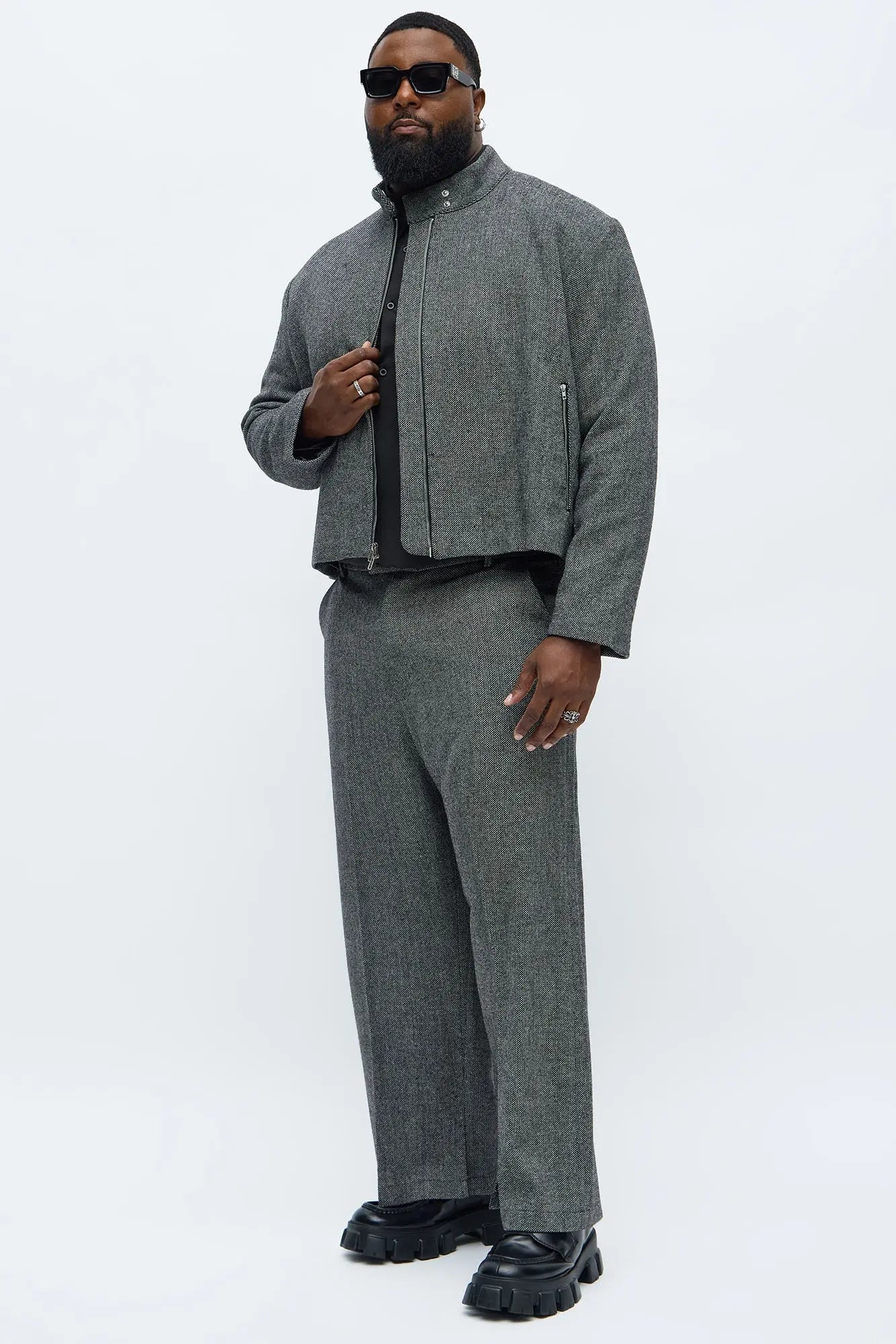 Textured Zip Moto Blazer - Black/combo