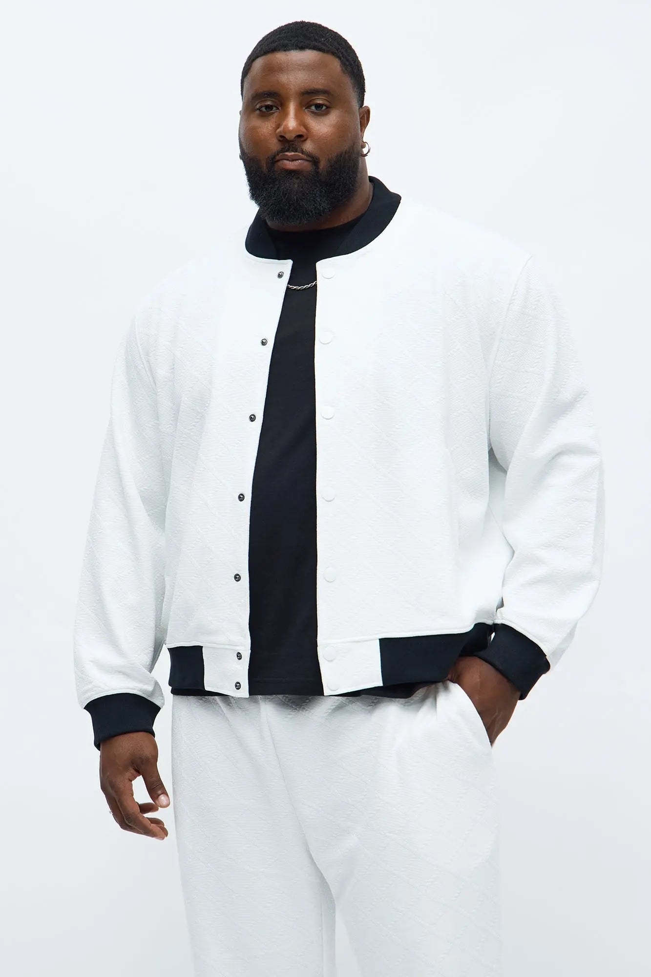 Duke Textured Bomber Jacket - Off White