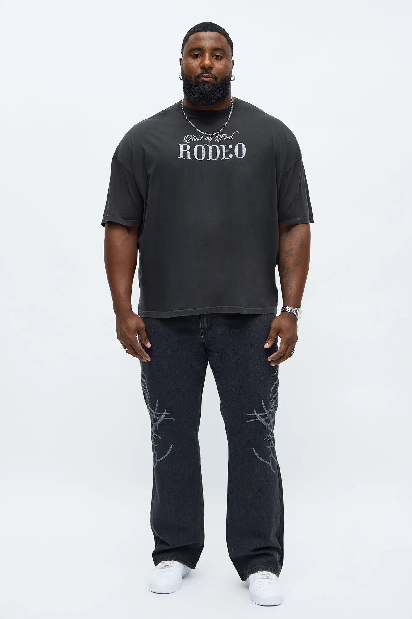 Rodeo Embroidered Oversized Short Sleeve Tee - Black Wash