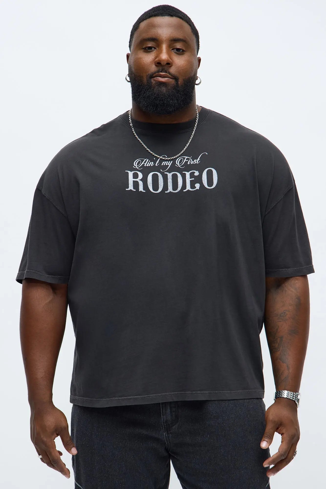 Rodeo Embroidered Oversized Short Sleeve Tee - Black Wash
