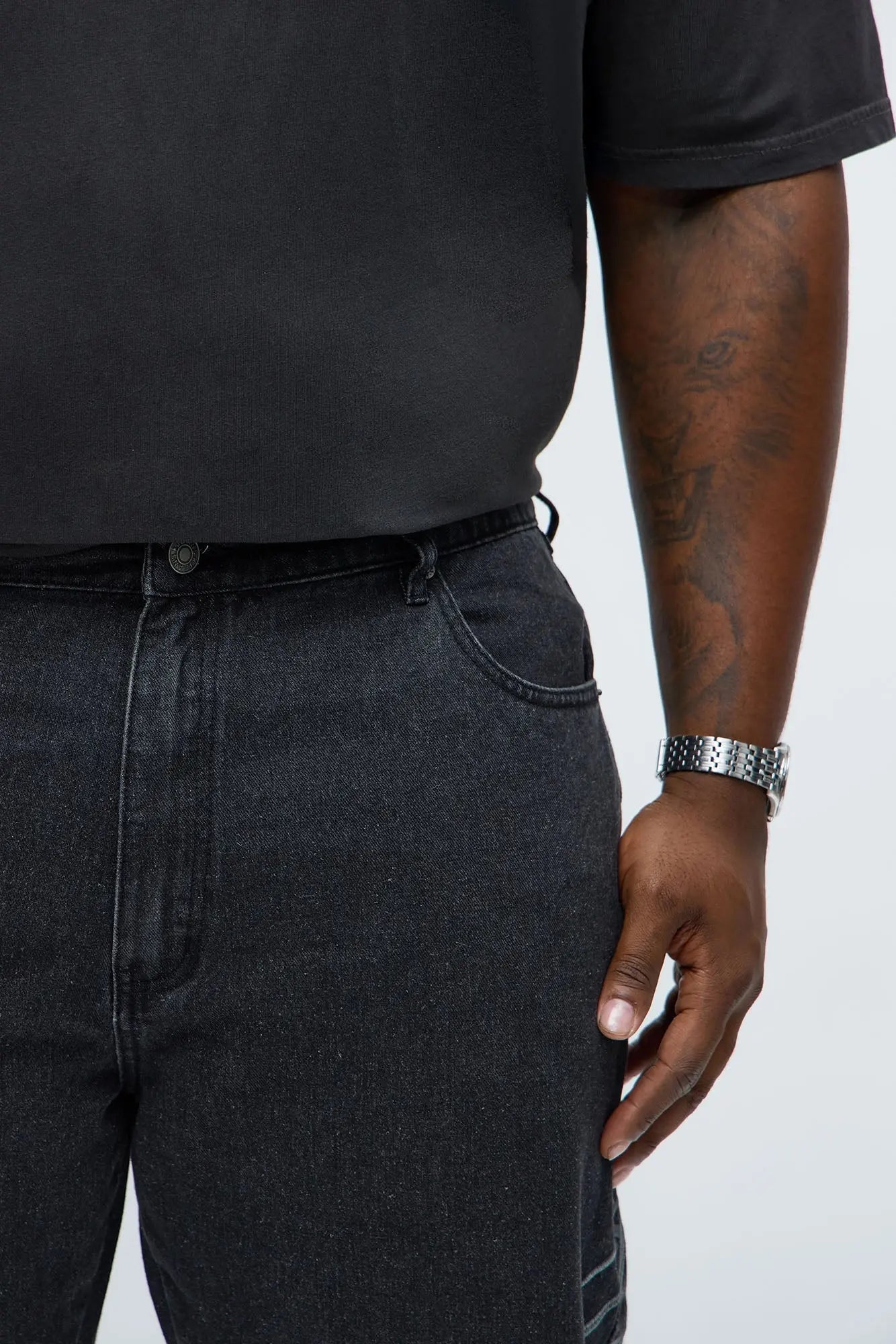 Stacked Slim Flare Thread Bare Embroidered Jean - Black Wash