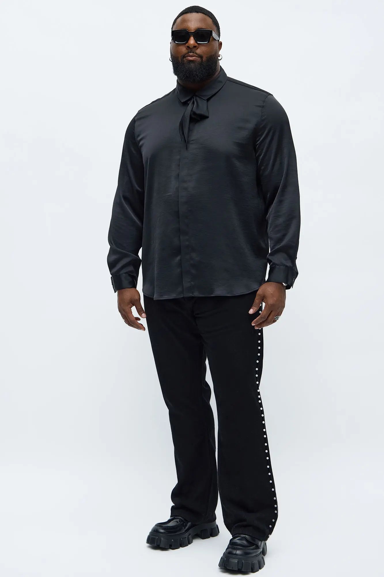 Vox Tie Collar Button Up Shirt - Black