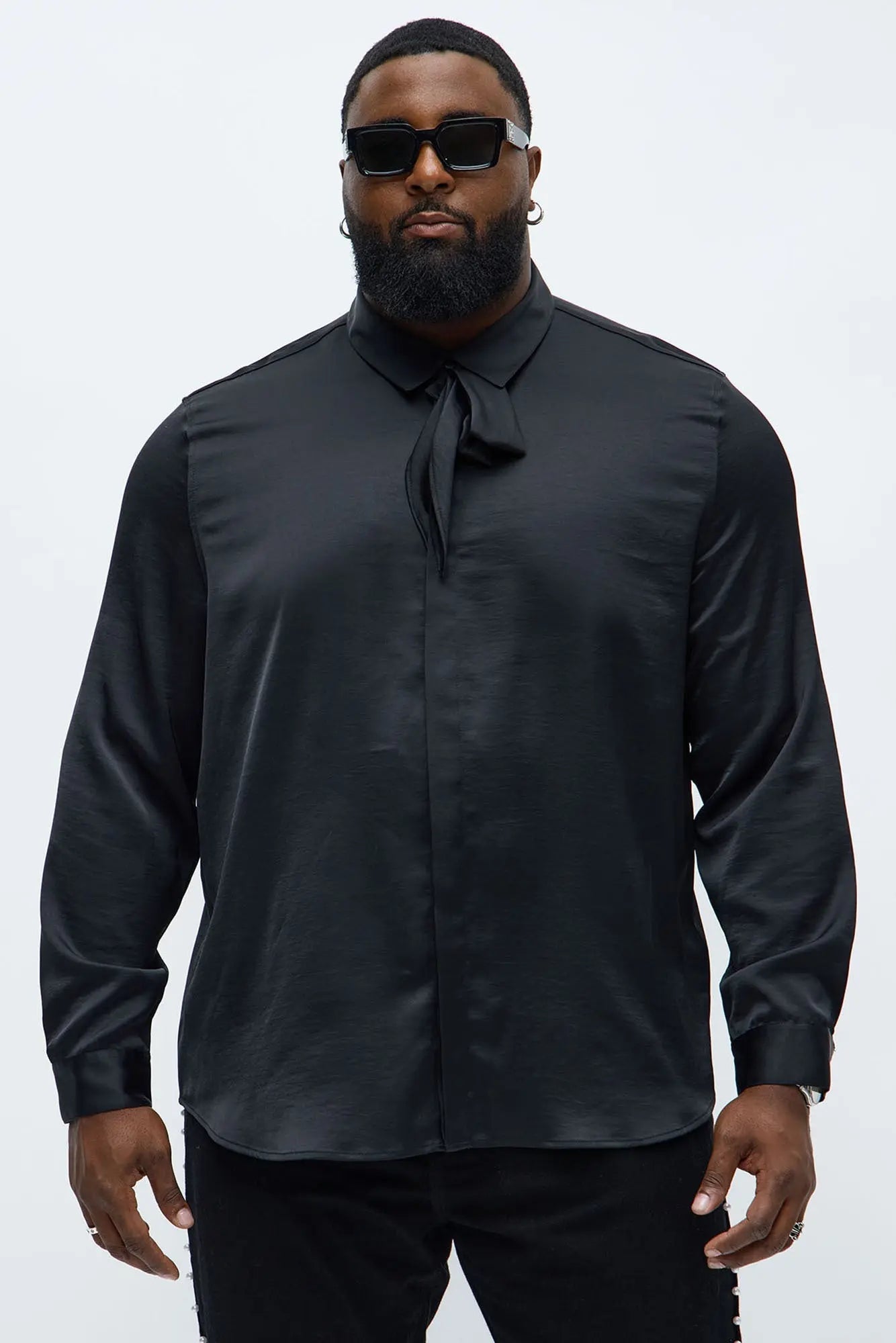 Vox Tie Collar Button Up Shirt - Black