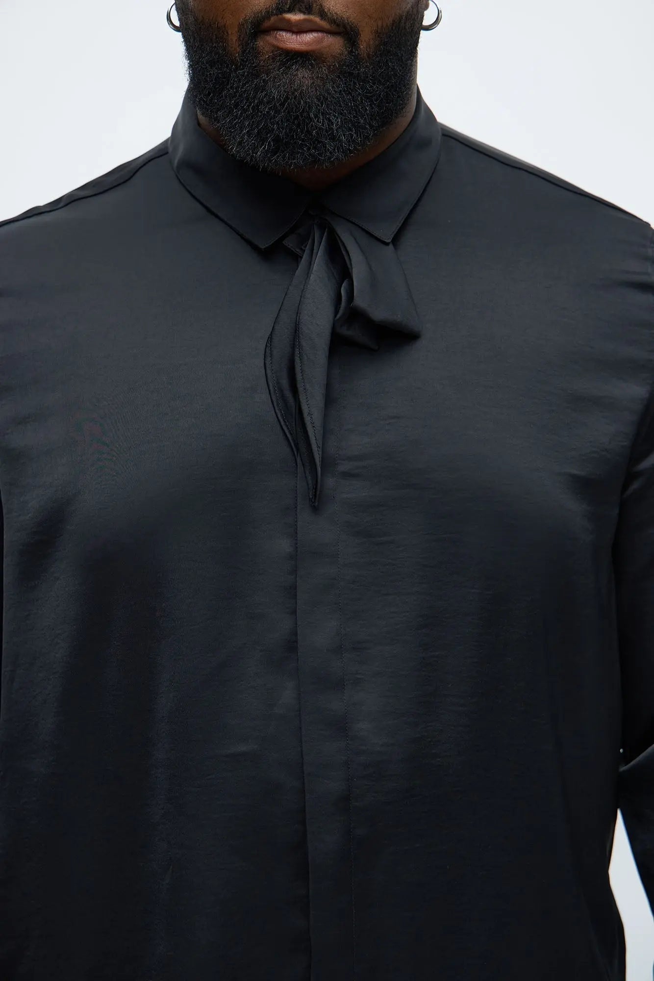 Vox Tie Collar Button Up Shirt - Black