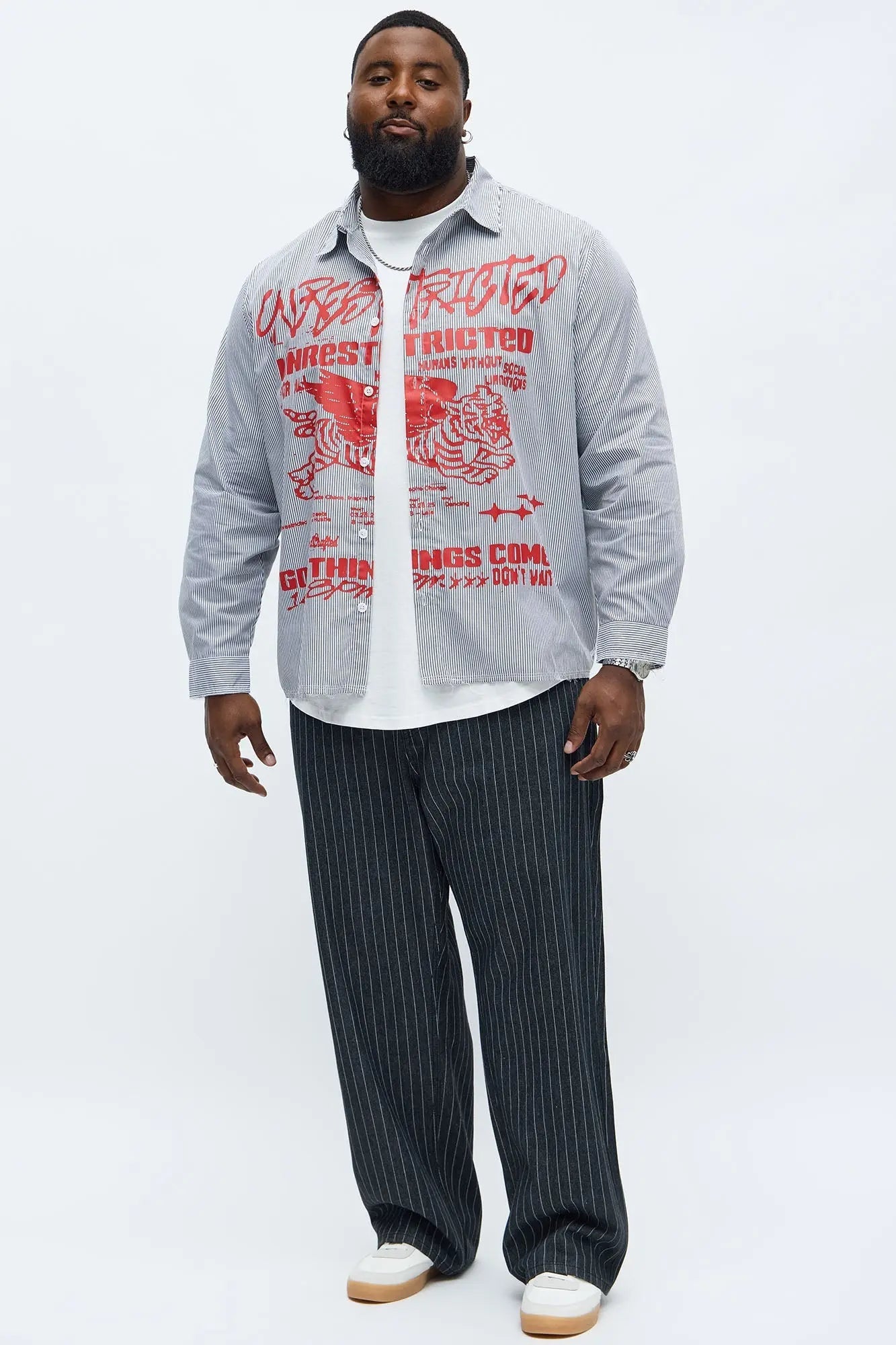 Relaxed Unrestricted Frayed Long Sleeve Button Up Shirt - Grey/combo
