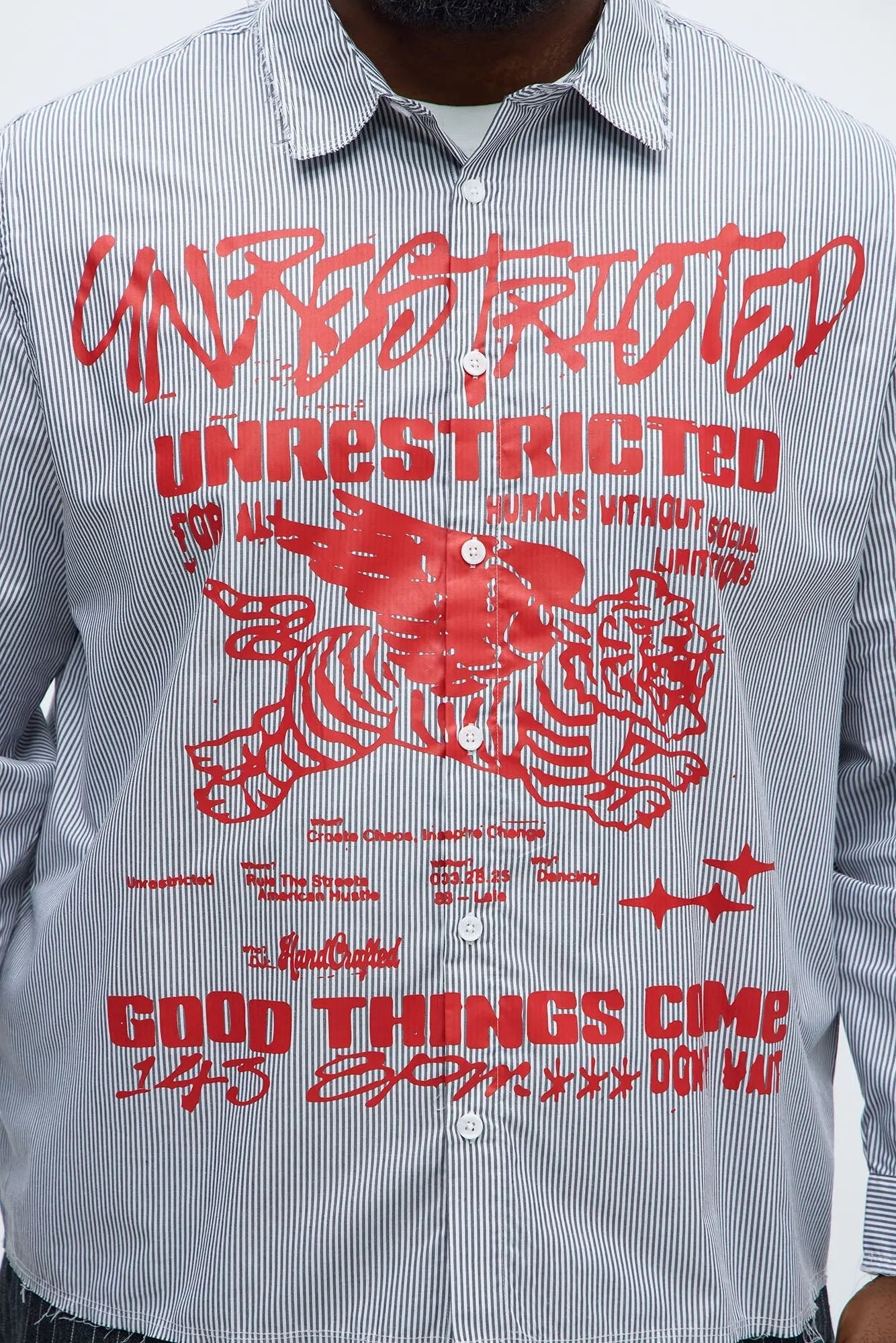 Relaxed Unrestricted Frayed Long Sleeve Button Up Shirt - Grey/combo