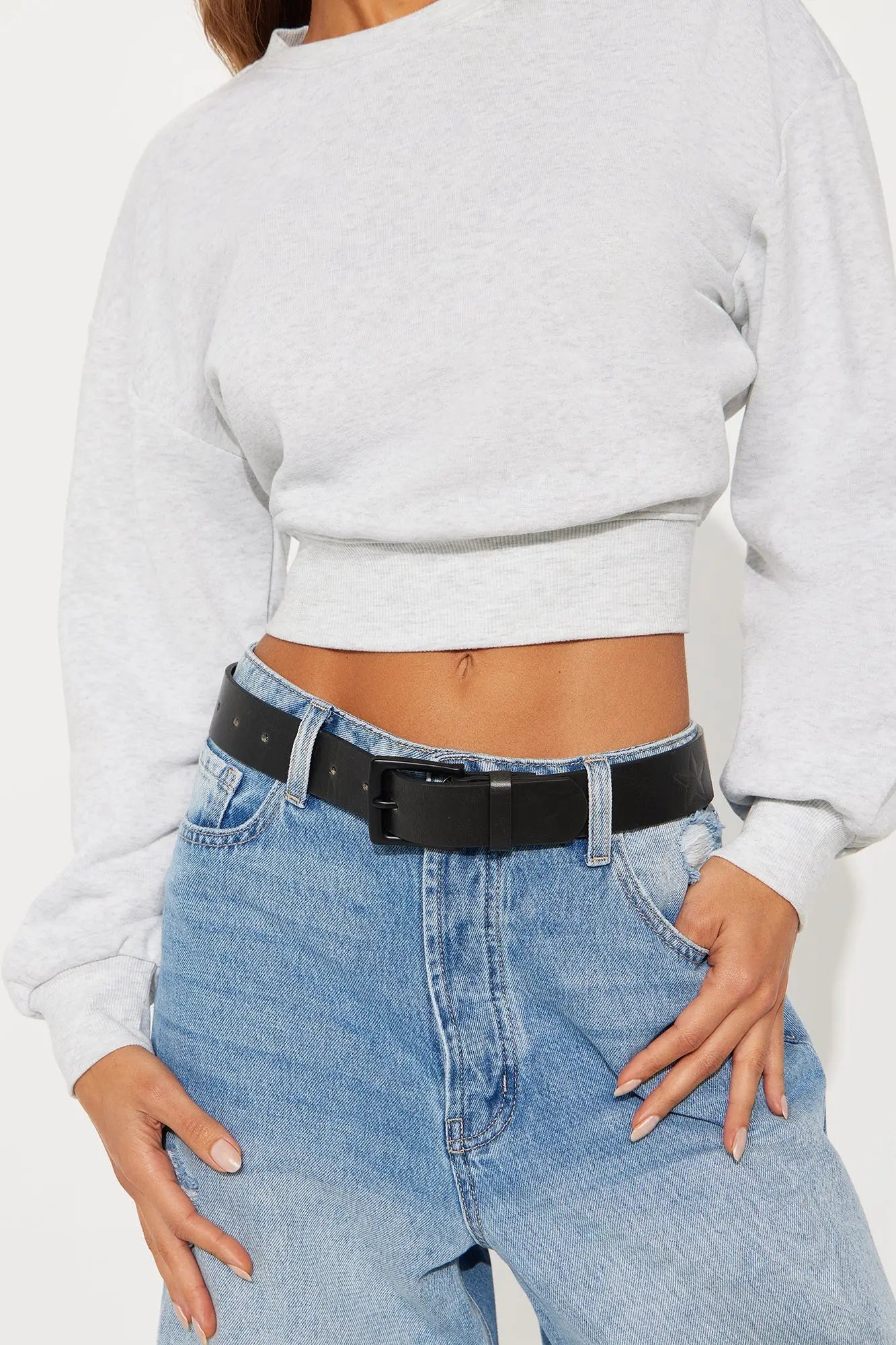 Embossed Star Buckle Belt - Black