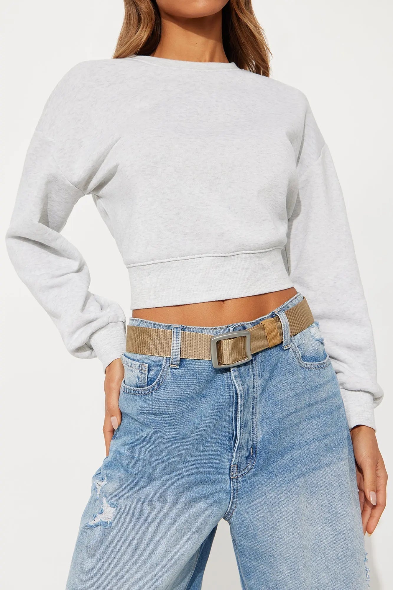 Adjustable Woven Buckle Belt - Tan